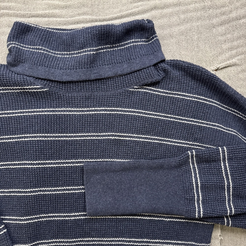 Prana blue‎ striped turtleneck sweater knit pullover soft cotton blend medium
